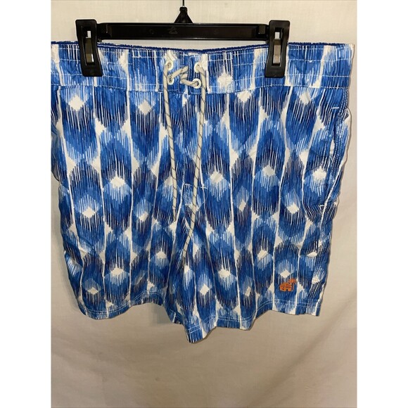 Caribbean Joe Swim Trunks Men’s Size Medium Blue White Geometric Drawstring W 32 - Picture 1 of 12